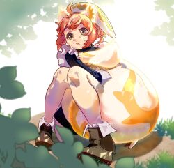 Rule 34 | animal ears, ankle boots, boots, cowlick, fire emblem, fire emblem heroes, glowing ears, glowing tail, grabbing own tail, grey eyes, highres, hugging own tail, hugging tail, maid headdress, nintendo, ratatoskr (fire emblem), squirrel ears, squirrel girl, squirrel tail, tail, uh ahk