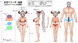 Rule 34 | 1boy, 1girl, absurdres, aliza (granblue fantasy), aliza (summer) (granblue fantasy), alpha transparency, bare shoulders, barefoot, bikini, breasts, bust chart, chart, cleavage, cloud, collarbone, draph, gran (granblue fantasy), granblue fantasy, hair ornament, height, height chart, height difference, height mark, highres, horns, large breasts, lineup, long hair, looking at viewer, luchador (granblue fantasy), mikasayaki, navel, o-ring, o-ring bikini, o-ring top, official alternate costume, pointy ears, ponytail, red bikini, red scrunchie, scrunchie, simple background, skindentation, sky, standing, swimsuit, very long hair, water