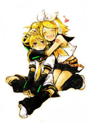 Rule 34 | 1boy, 1girl, blush, brother and sister, happy, hetero, hug, kagamine len, kagamine rin, open mouth, siblings, sitting, twins, vocaloid, yukkii