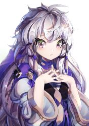 Rule 34 | 1girl, absurdres, cappu, fire emblem, fire emblem: three houses, highres, huge filesize, interlocked fingers, long hair, long sleeves, lysithea von ordelia, nintendo, parted lips, pink eyes, simple background, solo, upper body, white background, white hair