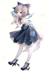 Rule 34 | 1girl, absurdres, blue bow, blue dress, blue eyes, bow, cirno, crystal, dress, full body, highres, hito komoru, lolita fashion, shoes, short hair, short sleeves, simple background, smile, solo, touhou, white background, wings