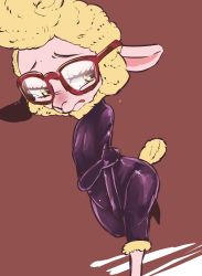 Rule 34 | 1girl, artist request, blonde hair, dawn bellwether, disney, female focus, formal, furry, furry female, glasses, highres, sheep, solo, suit, yellow eyes, zootopia
