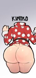 Rule 34 | 1girl, ass, blackwhiplash, boku no hero academia, bottomless, character name, cropped, curvy, from behind, highres, huge ass, komori kinoko, long sleeves, polka dot, simple background, solo, thick thighs, thighs, third-party edit, wide hips