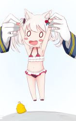 Rule 34 | 0 0, 1girl, absurdres, animal, armpits, azur lane, bare arms, bare legs, bare shoulders, bikini, bird, black bikini, black footwear, blush stickers, chibi, chick, commentary, fang, flower, gloves, hair between eyes, hair flower, hair ornament, hair rings, hammann (azur lane), hammann (rebellious summer) (azur lane), highres, holding, lifting person, long hair, long sleeves, navel, open mouth, red bikini, red flower, red rose, romaji text, rose, silver hair, solo, solo focus, swimsuit, twintails, v-shaped eyebrows, white gloves, yuujoduelist