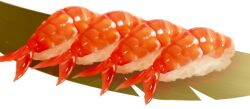 Rule 34 | blurry, food, food focus, guramitami, leaf, no humans, original, rice, shrimp, sushi