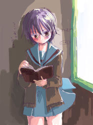 Rule 34 | 00s, book, cardigan, glasses, koowa, nagato yuki, school uniform, serafuku, solo, suzumiya haruhi no yuuutsu