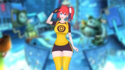 Rule 34 | 1girl, 3d, aiba ami, blue eyes, digimon, digimon story: cyber sleuth, female focus, goggles, goggles on head, highres, long hair, red hair, sidetail, solo