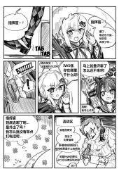Rule 34 | !, 3girls, alternate language, anger vein, anti-materiel rifle, bolt action, chinese commentary, chinese text, clip studio paint (medium), comic, commentary request, cosplay, dinergate (girls&#039; frontline), facepaint, fake scythe, flying sweatdrops, girls&#039; frontline, gloves, hair ornament, hairband, hairclip, halloween, helianthus (girls&#039; frontline), highres, holding, holding microphone, holding phone, it (stephen king), iws 2000 (girls&#039; frontline), iws 2000 (the seventh sealer) (girls&#039; frontline), jack-o&#039;-lantern, madcore, microphone, monochrome, multiple girls, neck ruff, open mouth, pennywise, pennywise (cosplay), phone, shield hair ornament, shoes, sound effects, spoken exclamation mark, steyr iws 2000, super sass (girls&#039; frontline), super sass (wolf walker) (girls&#039; frontline), translation request