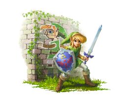 Rule 34 | 1boy, blonde hair, blue eyes, boots, brick wall, fighting stance, graffiti, holding, holding sword, holding weapon, hylian shield, link, male focus, master sword, nintendo, official art, pantyhose, pointy ears, shield, solo, sword, the legend of zelda, the legend of zelda: a link between worlds, transparent background, tunic, weapon, white pantyhose
