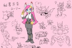 Rule 34 | blue eyes, bonkers, boots, crowerfly, dark meta knight, francisca (kirby), full body, gim (kirby), gloves, kirby: planet robobot, kirby: star allies, kirby (series), long hair, looking at viewer, magolor, max profitt haltmann, meta knight, nintendo, open mouth, pencil skirt, pink hair, plugg (kirby), skirt, smile, susie (kirby), yellow gloves