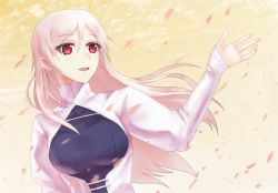 Rule 34 | 1girl, breasts, fate/stay night, fate (series), gradient background, long hair, no headwear, red eyes, sella (fate), shingo (picturepuzzle), solo, white hair