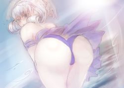 Rule 34 | 1girl, ass, head wings, highres, looking at viewer, looking back, melia antiqua, mrbudguy, official alternate costume, silver hair, solo, swimsuit, wings, xenoblade chronicles (series), xenoblade chronicles 1