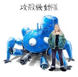 Rule 34 | 1boy, bad id, bad pixiv id, batou (gits), cigar, ghost in the shell, ghost in the shell stand alone complex, mayuki (ubiquitous), ponytail, robot, tachikoma, white eyes, white hair