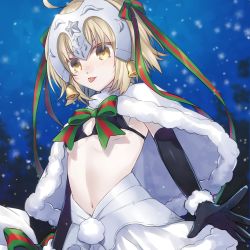 Rule 34 | 1girl, angry, bell, bikini, bikini top only, blush, fate/apocrypha, fate/grand order, fate (series), flat chest, gloves, hair ornament, jeanne d&#039;arc (fate), jeanne d&#039;arc alter (fate), jeanne d&#039;arc alter santa lily (fate), kan&#039;yu (citron 82), looking at viewer, navel, night, santa costume, short hair, snow, solo, swimsuit, tongue, tongue out, white background, white hair, yellow eyes