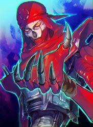 Rule 34 | 1boy, apex legends, bandana, classic revenant, fingerless gloves, gloves, humanoid robot, looking at viewer, male focus, mizu cx, open hand, orange eyes, piston, red bandana, red gloves, red scarf, revenant (apex legends), robot, scarf, simulacrum (titanfall), solid eyes, solo, upper body