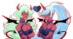 Rule 34 | 10s, breasts, cleavage, colored skin, demon girl, glasses, horns, kneesocks (psg), panty &amp; stocking with garterbelt, red skin, scanty (psg), tail, wink