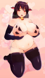 Rule 34 | 1girl, 3d, animal ears, animal print, bell, belly, blush, bra, breast hold, breast lift, breasts, cleavage, collar, cow ears, cow print, cowbell, custom maid 3d 2, elbow gloves, fake animal ears, female focus, gloves, heart, heart-shaped pupils, highres, horns, huge breasts, kneeling, large breasts, latex, lillithlauda, long hair, looking at viewer, open mouth, panties, plump, purple hair, red eyes, solo, sweat, symbol-shaped pupils, thighhighs, underwear