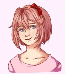Rule 34 | 1girl, blue eyes, bow, crying, crying with eyes open, doki doki literature club, hair bow, pink hair, sayori (doki doki literature club), tears