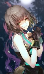 Rule 34 | 1boy, bob cut, bread, brown hair, dress, food, gloves, glowing, green eyes, green hair, gretel (sinoalice), grin, highres, holding, holding food, looking at viewer, male focus, multicolored hair, open mouth, sinoalice, smile, solo, teroru, two-tone hair