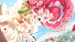 Rule 34 | 2girls, blonde hair, blue eyes, blurry, blush, boots, breasts, chain, cleavage, collar, collarbone, depth of field, detached collar, detached sleeves, dragon girl, dress, dress flower, earrings, elizabeth bathory (fate), elizabeth bathory (fate/extra ccc), elizabeth bathory (third ascension) (fate), faicha, fang, fate/extra, fate/extra ccc, fate/grand order, fate (series), flower, full-length zipper, gloves, green eyes, hair between eyes, hair flower, hair intakes, hair ornament, hat, hat flower, head tilt, holding, holding microphone, jewelry, large breasts, laurel crown, leaf, leotard, lock, long hair, long sleeves, microphone, multiple girls, nero claudius (bride) (fate), nero claudius (bride) (third ascension) (fate), nero claudius (fate), nero claudius (fate) (all), open mouth, padlock, petals, pig, pointy ears, polka dot, puffy short sleeves, puffy sleeves, short sleeves, sidelocks, skin fang, sleeveless, sleeveless dress, sleeves past wrists, smile, squirrel, strapless, strapless leotard, striped clothes, striped dress, striped headwear, tail, thigh boots, thighhighs, top hat, torn clothes, veil, vertical-striped clothes, vertical-striped dress, vertical-striped headwear, very long hair, white background, white collar, white dress, white footwear, white gloves, white leotard, white sleeves, white thighhighs, zipper