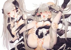 Rule 34 | 1boy, 1girl, azur lane, bad id, bad pixiv id, bare shoulders, between breasts, black dress, blush, breasts, censored, cleavage, cum, cum in pussy, cumdrip, dress, earrings, feng yezi, formidable (azur lane), frilled dress, frills, grey hair, hair ribbon, hetero, jewelry, large breasts, long hair, long sleeves, looking at viewer, nipples, one eye closed, open mouth, cum overflow, pantyhose, penis, pussy, red eyes, reverse suspended congress, ribbon, saliva, sex, sex from behind, solo focus, spread legs, sweat, torn clothes, torn legwear, trembling, twintails, two-tone dress, two-tone ribbon, vaginal, very long hair, white pantyhose