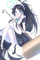 Rule 34 | &lt;key&gt; (robot) (blue archive), 1girl, absurdly long hair, apron, aqua halo, aris (blue archive), aris (maid) (blue archive), black footwear, black hair, black wristband, blue archive, blue eyes, broom, full body, halo, high ponytail, highres, holding, holding broom, long hair, maid, maid apron, maid headdress, pantyhose, solo, rectangular halo, very long hair, white apron, white pantyhose, yottacc