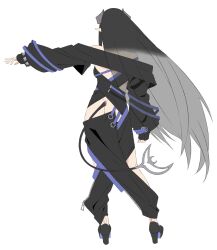 Rule 34 | 1girl, akitetsu, black footwear, black hair, butt crack, clothing request, commentary, crossed legs, curled horns, demon girl, demon horns, demon tail, from behind, full body, grey horns, hebiyoi tier, hebiyoi tier (1st costume), high heels, highres, horns, long hair, long sleeves, nanashi inc., pointy ears, simple background, solo, standing, sugar lyric, symbol-only commentary, tail, very long hair, virtual youtuber, watson cross, white background