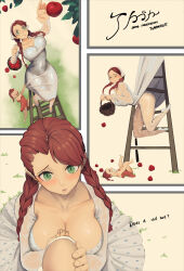 Rule 34 | &gt; &lt;, 2girls, absurdres, apple, basket, braid, breasts, child, cleavage, closed eyes, collarbone, comic, commentary, crying, dress, english text, fallen down, female pov, food, fruit, green eyes, highres, holding, holding basket, isher&#039;s sister (liangzi tai hongcha), isher (liangzi tai hongcha), ladder, large breasts, liangzi tai hongcha, long hair, long sleeves, looking at viewer, multiple girls, original, outside border, parted lips, picking fruit, pov, pulling another&#039;s clothes, reaching, red hair, see-through, see-through sleeves, siblings, sisters, slit pupils, teardrop, twin braids, white dress, white footwear, worried