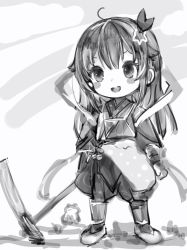 Rule 34 | 1girl, :d, ahoge, bad id, bad twitter id, blush stickers, bow, chibi, copyright request, greyscale, hair bow, hair ornament, highres, hoe, holding, hololive, japanese clothes, long hair, looking at viewer, monochrome, nanashi (nlo), open mouth, puffy shorts, shorts, smile, solo, star (symbol), star hair ornament, tokino sora, virtual youtuber