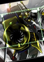 Rule 34 | aiming, aiming at viewer, code geass, glowing, glowing eye, gun, highres, holding, holding gun, holding weapon, knightmare frame, lancelot (code geass), lancelot z-01, looking at viewer, mecha, no humans, robot, science fiction, solo, stg stg, weapon