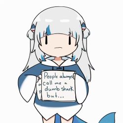 Rule 34 | 1girl, animated, blue hair, closed eyes, closed mouth, english text, fins, fish tail, gawr gura, grey hair, hair ornament, holding, holding sign, hololive, hololive english, long hair, long sleeves, looking at viewer, multicolored hair, nodding, shark hair ornament, shark tail, sign, simple background, solo, streaked hair, tail, torororose, video, virtual youtuber, white background, wide sleeves, you&#039;re doing it wrong