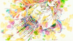 Rule 34 | 1girl, collared shirt, colorful, feet out of frame, hair over one eye, hatching (texture), long hair, long sleeves, original, plaid, plaid skirt, pleated skirt, shirt, shirt tucked in, skirt, solo, watanabe tomari, white shirt