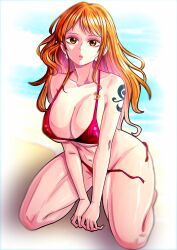Rule 34 | 1girl, bikini, breasts, highres, large breasts, long hair, mifenami, nami (one piece), one piece, solo, swimsuit