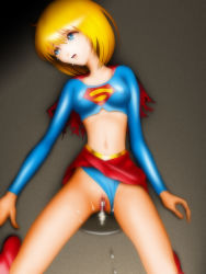 Rule 34 | 1girl, after vaginal, aftersex, blonde hair, blue eyes, blue panties, boots, cape, censored, clothing aside, cosplay, covered erect nipples, crying, crying with eyes open, cum, cumdrip, dc comics, drooling, female focus, highres, long sleeves, midriff, miniskirt, mosaic censoring, navel, nipples, no bra, panties, panties aside, pussy, pussy juice, pussy juice puddle, red skirt, samejima minoru, skirt, solo, supergirl, tears, underwear