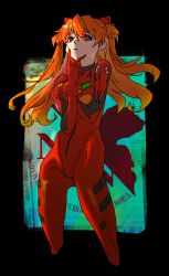 Rule 34 | 1girl, absurdres, ass visible through thighs, blue eyes, bodysuit, border, breasts, hair between eyes, hair ornament, highres, interface headset, long hair, looking at viewer, neon genesis evangelion, nerv, nsoll, orange hair, pilot suit, plugsuit, red bodysuit, simple background, skin tight, solo, souryuu asuka langley, two side up, very long hair, wide hips