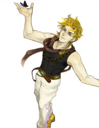 Rule 34 | 1boy, bad id, bad pixiv id, belt, blonde hair, bug, butterfly, dio brando, insect, jojo no kimyou na bouken, male focus, neoki, red eyes, scarf, simple background, solo, white background
