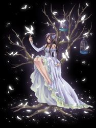 Rule 34 | 00s, bad id, bad pixiv id, bird, birdcage, breasts, brown hair, cage, cleavage, dress, elbow gloves, final fantasy, final fantasy ix, garnet til alexandros xvii, gloves, hair ornament, jewelry, long hair, lowres, necklace, niwa toriko, solo, tree, very long hair, wedding dress