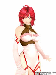 Rule 34 | 1girl, 3d, antenna hair, bare shoulders, bastard!!, bastard online, breasts, cleavage, cleavage cutout, clothing cutout, detached sleeves, mmorpg, official art, orange eyes, pelvic curtain, red hair, short hair, solo, tia noto yoko, white background