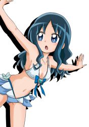 Rule 34 | 10s, 1girl, :o, adapted costume, bikini, blue eyes, blue hair, blush, breasts, collarbone, heartcatch precure!, kurumi erika, long hair, looking away, matching hair/eyes, nita (onakatohoppe), open mouth, precure, simple background, small breasts, solo, swimsuit