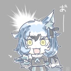 Rule 34 | animal ears, blue hair, dire wolf (kemono friends), fukuinu daddy, highres, kemono friends, kemono friends v project, long hair, ribbon, simple background, twintails, virtual youtuber, wolf ears, wolf girl