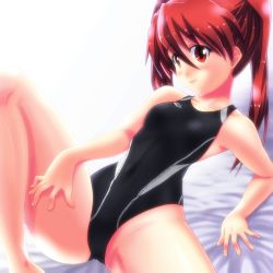Rule 34 | 1girl, arena (company), competition swimsuit, highres, long hair, one-piece swimsuit, original, red eyes, red hair, solo, spread legs, swimsuit, tennouji masamichi, twintails