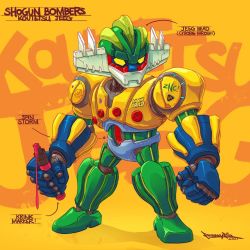 Rule 34 | character name, chibi, clenched hand, freakyfir, highres, holding, holding marker, koutetsu jeeg, koutetsu jeeg (mecha), looking to the side, marker, mecha, robot, science fiction, signature, solo, super robot, yellow eyes