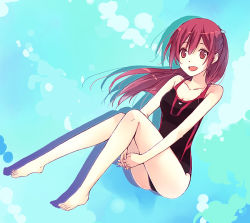 Rule 34 | 10s, 1girl, bad id, bad pixiv id, barefoot, competition swimsuit, feet, free!, jouji, legs, long hair, matsuoka gou, one-piece swimsuit, ponytail, red eyes, red hair, smile, swimsuit, toes