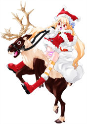 Rule 34 | bandages, capelet, christmas, hat, jester cap, long hair, miito shido, panties, santa costume, solo, striped clothes, striped thighhighs, thighhighs, underwear
