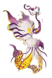 Rule 34 | animal focus, bairizuomeng, colored sclera, extra eyes, fins, from side, full body, highres, long neck, monster, no humans, original, purple sclera, simple background, solo, tentacles, white background, yellow eyes
