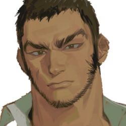 Rule 34 | 1boy, profile picture, bara, beard, black hair, brown eyes, buzz cut, facial hair, golden kamuy, long sideburns, looking at viewer, lowres, male focus, mr kasuy, portrait, short hair, sideburns, solo, tanigaki genjirou, thick eyebrows, unfinished, very short hair