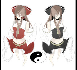Rule 34 | 2girls, alternate color, alternate costume, closed eyes, female focus, hakurei reimu, highres, multiple girls, shinoi, symmetry, touhou, yin yang