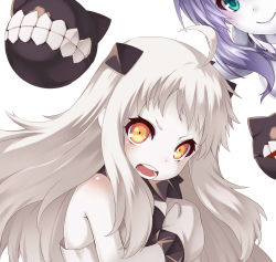 Rule 34 | 10s, abyssal ship, ahoge, aqua eyes, bad id, bad pixiv id, colored skin, dress, highres, horns, kantai collection, long hair, looking at viewer, mittens, northern ocean princess, open mouth, orange eyes, oukawa yuu, short hair, silver hair, smile, white dress, white skin, wo-class aircraft carrier