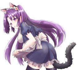 Rule 34 | 1girl, animal ears, apron, artist request, ass, breasts, clannad, frilled headband, frills, hair bobbles, hair ornament, ichinose kotomi, long hair, looking at viewer, maid, medium breasts, open mouth, purple eyes, purple hair, tail, thighhighs, transparent background, twintails, very long hair