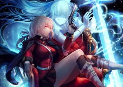Rule 34 | 1girl, akira aishi, arm up, belt, between breasts, black jacket, black ribbon, black skirt, boots, braid, breasts, buckle, closed mouth, fate/grand order, fate (series), finger on trigger, floating, floating hair, florence nightingale (fate), fur-trimmed boots, fur trim, gloves, glowing, glowing eye, gun, hair ribbon, handgun, hat, holding, holding gun, holding weapon, jacket, jacket on shoulders, knee boots, large breasts, long hair, long sleeves, looking at viewer, military, military uniform, miniskirt, nurse cap, pantyhose, pink hair, pink lips, pistol, red eyes, red jacket, ribbon, sitting, skirt, strap, sword, uniform, very long hair, weapon, white footwear, white gloves, white pantyhose